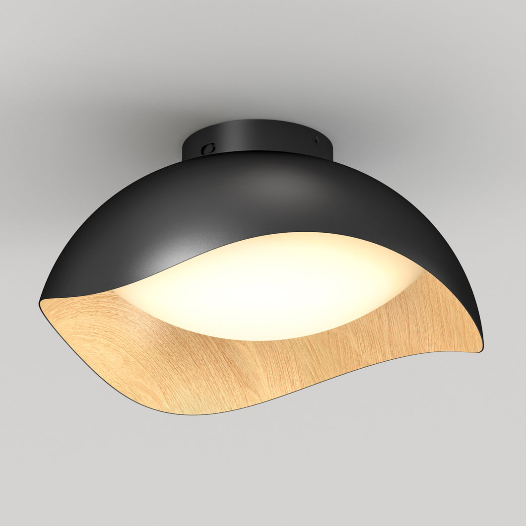 Adara 15 in. LED flush mount light 5 CCT black and wood