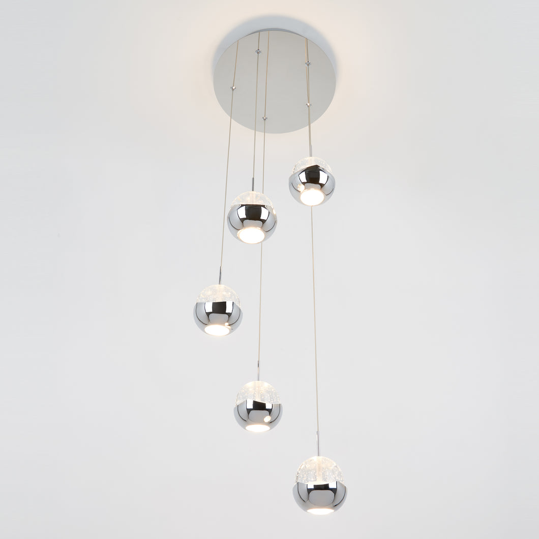 Oracle modern 5 light LED pendant chrome