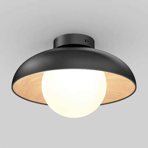 Boden LED flush mount light 5 CCT black and wood effect