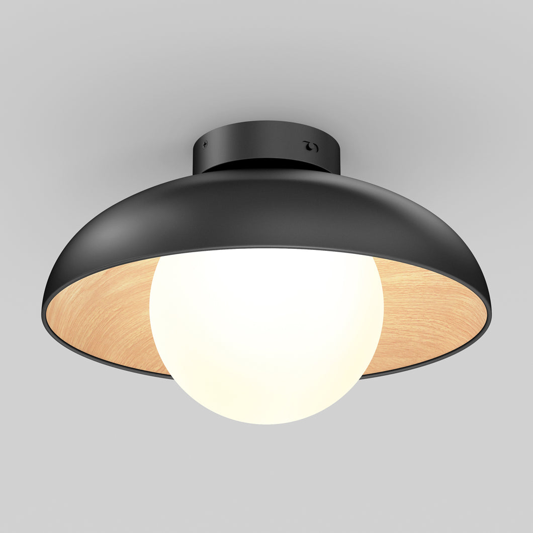 Boden LED flush mount light 5 CCT black and wood effect
