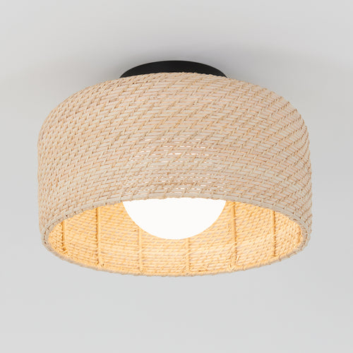 Emiko modern LED flush mount light 5 CCT black and rattan