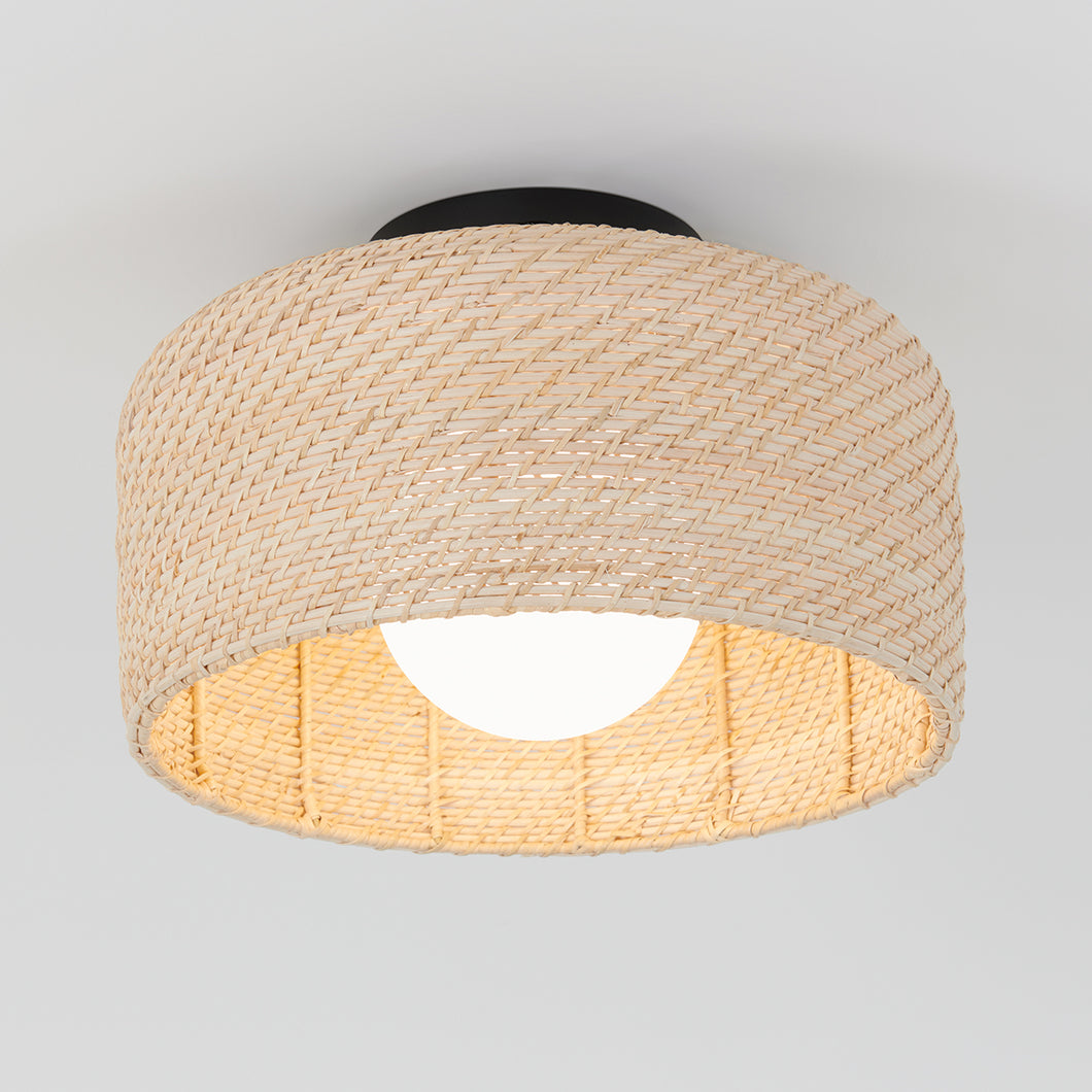 Emiko modern LED flush mount light 5 CCT black and rattan