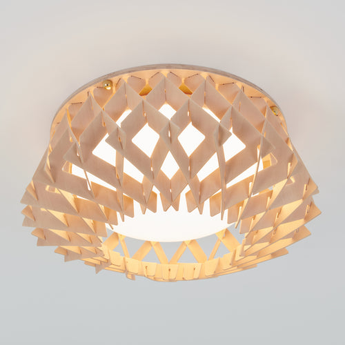 Kiran 13 in. modern LED flush mount light 5 CCT wood effect