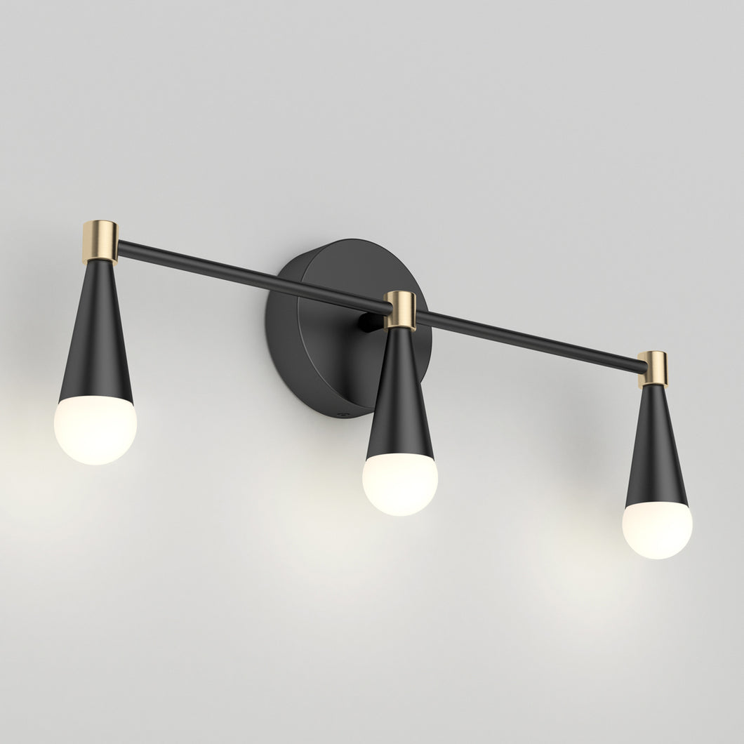 Wayden LED mid-century bathroom vanity light 3 CCT black